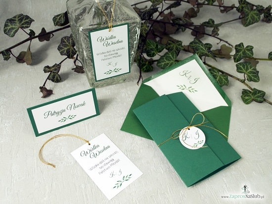 Rustykalne zaproszenia botaniczne z liśćmi w różnych odcieniach - Zaproszenia ślubne ZaprosNaSlub