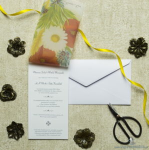 Kwiatowe zaproszenia ślubne w niecodziennym stylu z bukietem polnych roślin - maków, chabrów, rumianku i pszenicy. ZAP-82-05