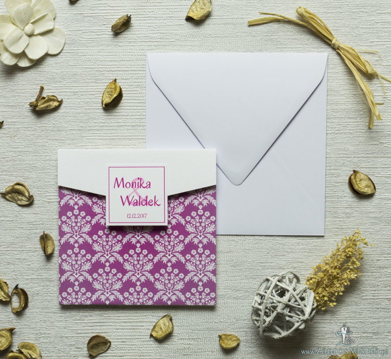 Zaproszenia z różowo-białym motywem florystycznym w kształcie koperty. ZAP-15-02 - ZaprosNaSlub