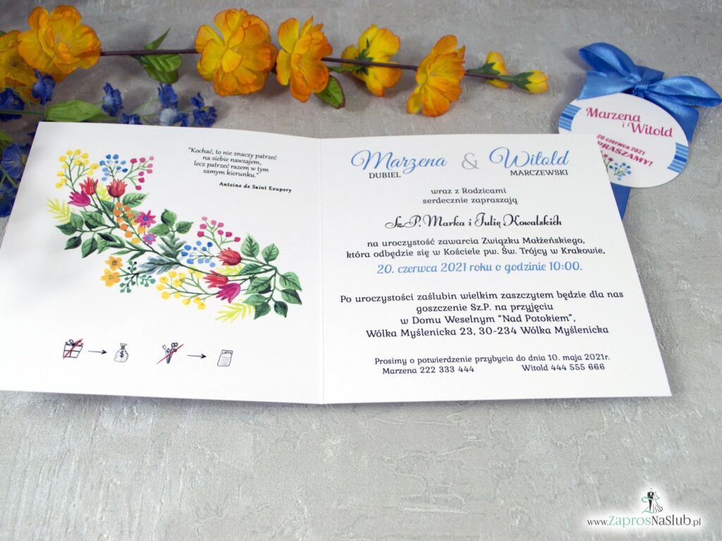 Zaproszenia ślubne kwiatowe z wiankiem ZAP-54-10