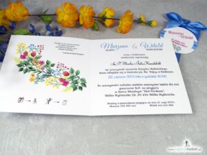 Zaproszenia kwiatowe - wiosenny wianek z wielobarwnymi kwiatami i liśćmi. ZAP-54-10