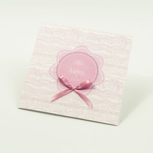 Zaproszenia designerskie - biało-różowe dekoracyjne paski z różowym motywem kwiatowym oraz satynową kokardką. ZAP-11-07