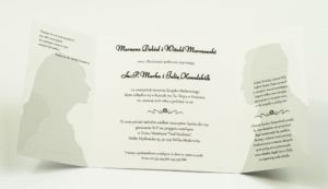 Urocze czarno-białe zaproszenia ślubne z sylwetkami kobiety i mężczyzny. ZAP-55-03