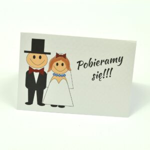 Klasyczne zaproszenia ślubne z humorystycznym obrazkiem przedstawiającym Pana Młodego i Panią Młodą. ZAP-56-03