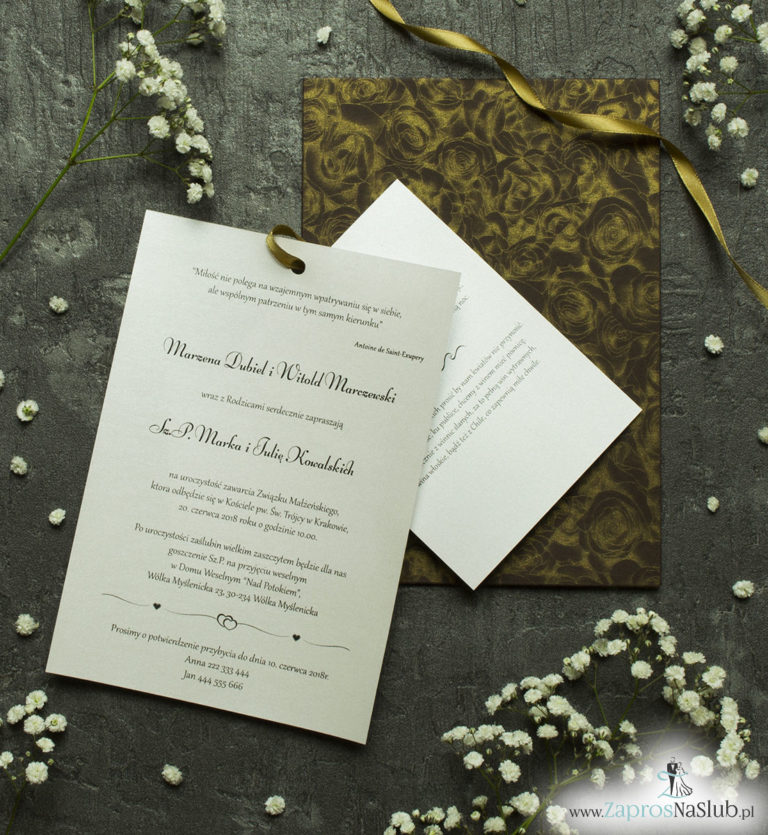 Zaproszenia ślubne w kopercie z motywem czekoladowych róż. ZAP-62-50 - ZaprosNaSlub