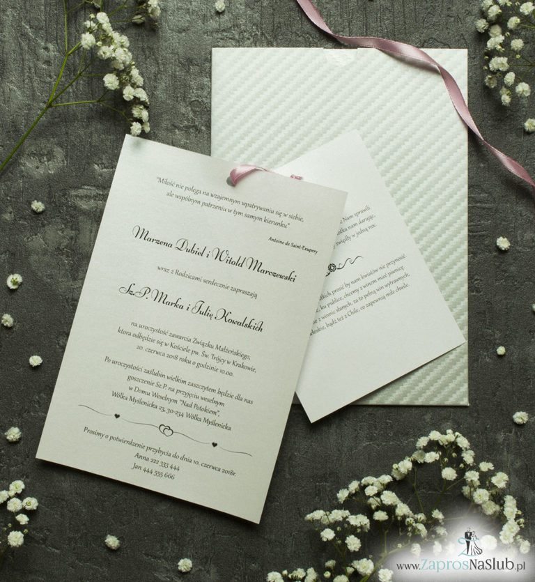 Zaproszenia ślubne w kopercie z ciekawym srebrnym motywem. ZAP-62-39 - ZaprosNaSlub