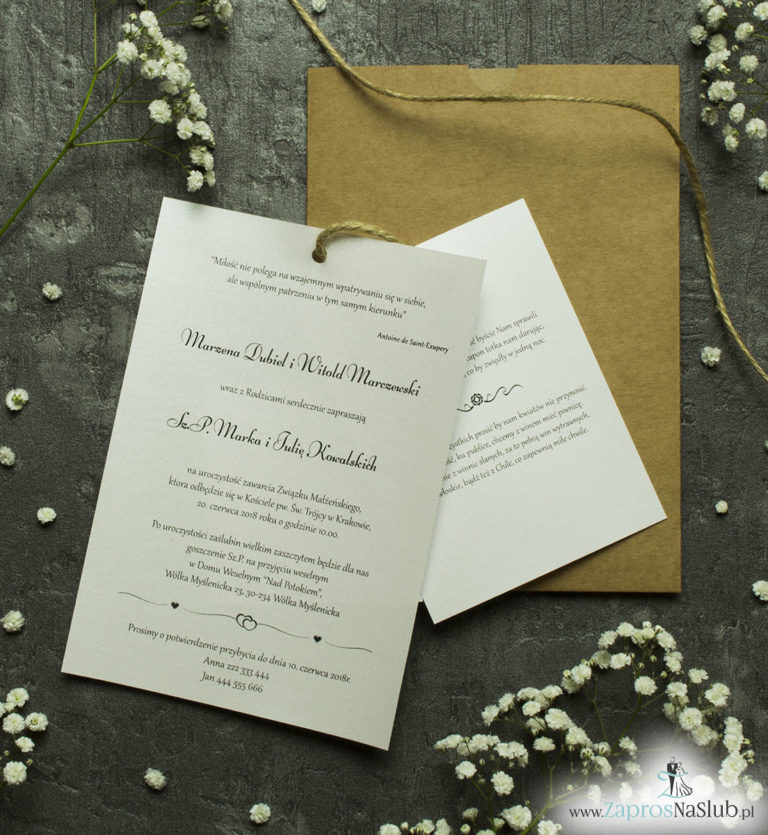 Zaproszenia ślubne w kopercie z papieru ekologicznego. ZAP-62-77 - ZaprosNaSlub
