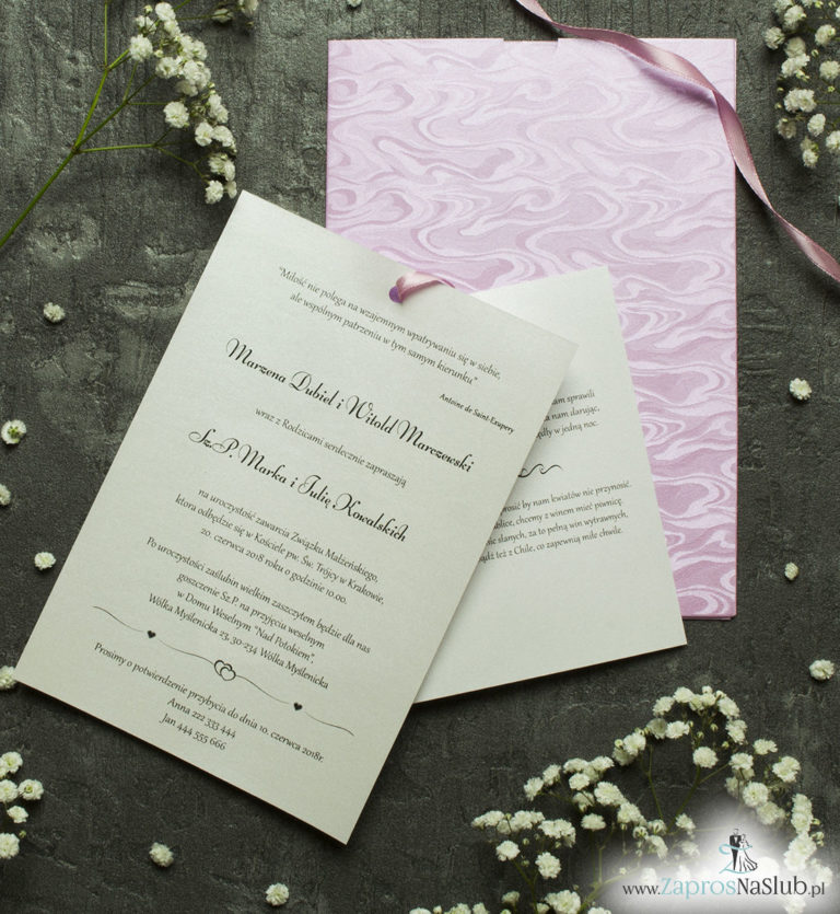 Zaproszenia ślubne w kopercie z motywem różowych słojów drzew. ZAP-62-71 - ZaprosNaSlub