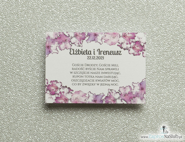 BIL-113 Kwiatowe bileciki do zaproszeń ślubnych - dodatkowe karteczki władane do zaproszeń z kwiatami rododendronu - Zaproszenia ślubne na ślub