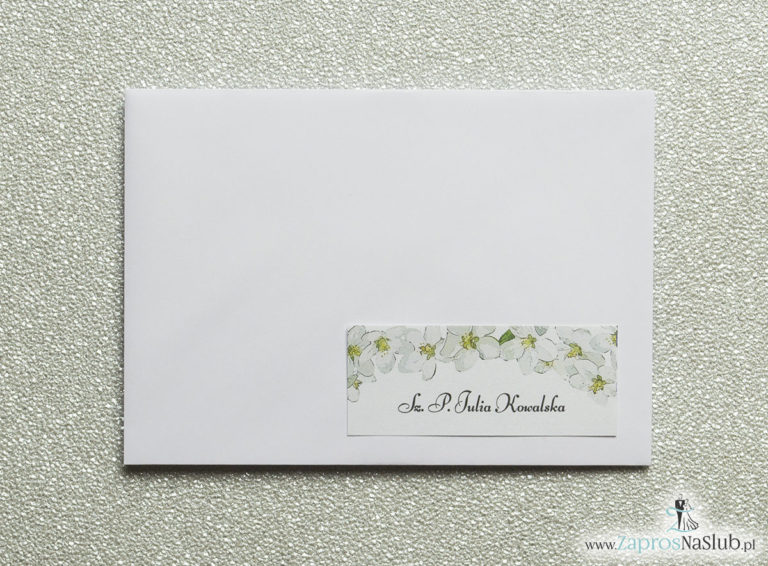 NAK-101 Kwiatowe naklejki na koperty - personalizacja kopert naklejką z kwiatami jabłoni - Zaproszenia ślubne na ślub