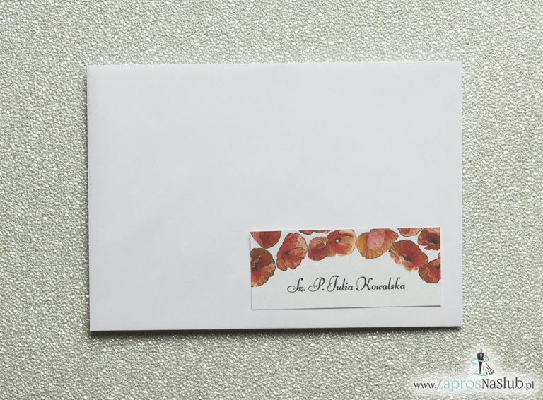 NAK-103 Kwiatowe naklejki na koperty - personalizacja kopert naklejką z kwiatami maków - Zaproszenia ślubne na ślub