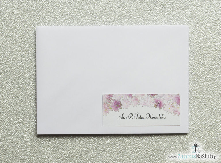 NAK-109 Kwiatowe naklejki na koperty - personalizacja kopert naklejką z różowymi kwiatami - Zaproszenia ślubne na ślub