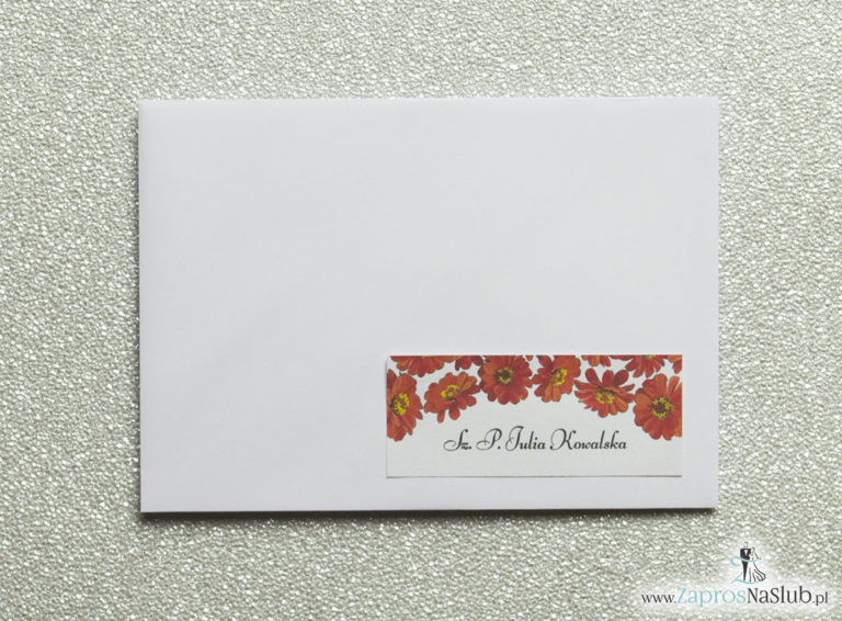NAK-114 Kwiatowe naklejki na koperty - personalizacja kopert naklejką z kwiatami gerbera - Zaproszenia ślubne na ślub