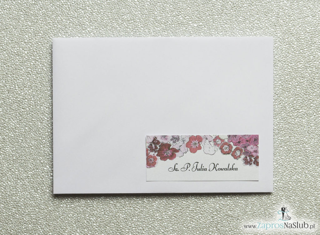 NAK-116 Kwiatowe naklejki na koperty - personalizacja kopert naklejką z kwiatami goździków - Zaproszenia ślubne na ślub