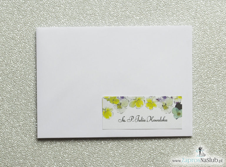 NAK-120 Kwiatowe naklejki na koperty - personalizacja kopert naklejką z kwiatami bratków - Zaproszenia ślubne na ślub
