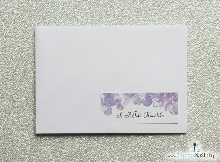 NAK-121 Kwiatowe naklejki na koperty - personalizacja kopert naklejką z kwiatami bzu - Zaproszenia ślubne na ślub