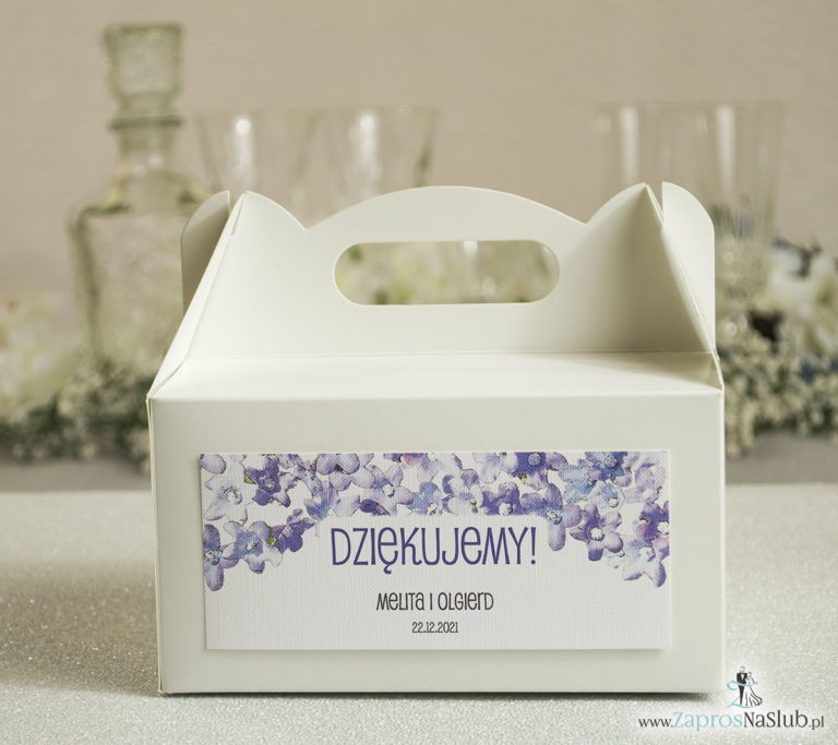 Kwiatowe pudełka na ciasta – podziękowania dla gości w formie pudełek na ciasto z motywem polnych kwiatów - ZaprosNaSlub
