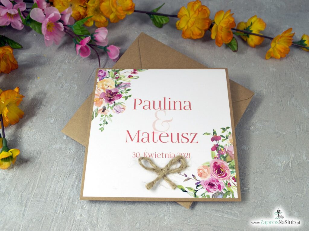 Zaproszenia na ślub z kwiatami i papierem eko ZAP-38-03