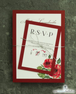 Modne zaproszenia ślubne bordowe z różami. ZAP-30-01