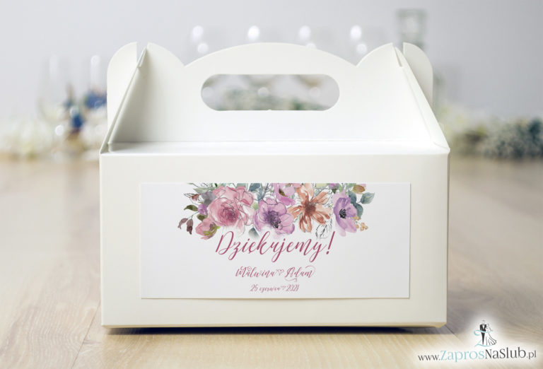 Kwiatowe pudełko na ciasto – różowe kwiaty i kontury kwiatów. PDC-10002 - ZaprosNaSlub