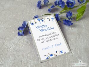 Eleganckie zawieszki na alkohol z kwiatami niebieskich dzwonków papieru z efektem lustra. ZAW-124-1