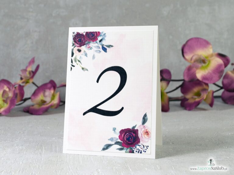 Numer stoły z kwiatami róży w kolorze bordowym i różowym NNS-41-06