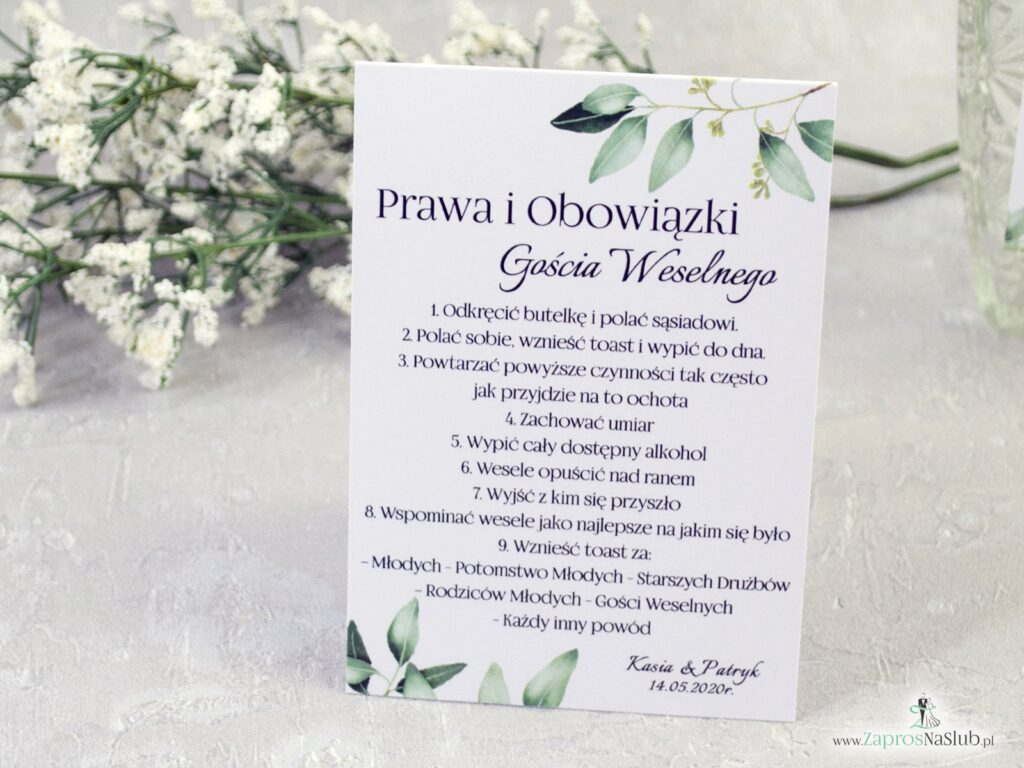 Prawa i obowiązki gościa weselnego w rustykalnym stylu z motywem zielonych listków i gałązek PiOGW-115-min