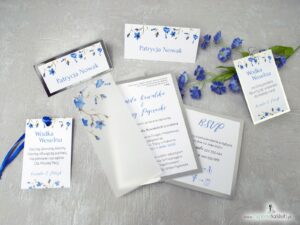 Eleganckie zawieszki na alkohol z kwiatami niebieskich dzwonków papieru z efektem lustra. ZAW-124-1