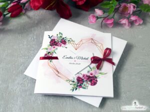 Zaproszenia ślubne z motywem geometrycznego serca i kwiatami piwonii. ZAP-41-08