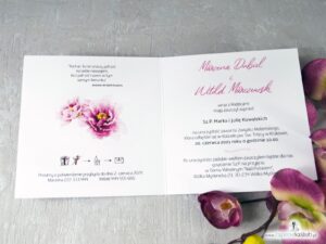 Delikatne zaproszenia ślubne z różowymi kwiatami piwonii. ZAP-39-01