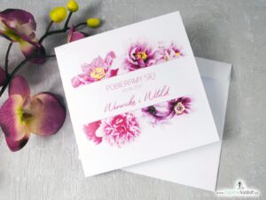 Delikatne zaproszenia ślubne z różowymi kwiatami piwonii. ZAP-39-01