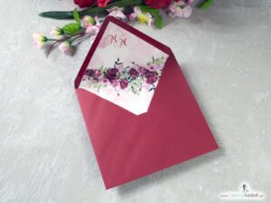 Bordowa koperta z wkładką kwiatową - piwonie. WDK-41-08