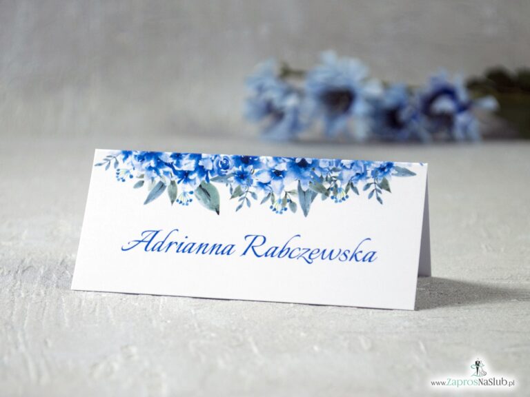 Winietki na stół z niebieskimi kwiatami WIN-41-22 - ZaprosNaSlub