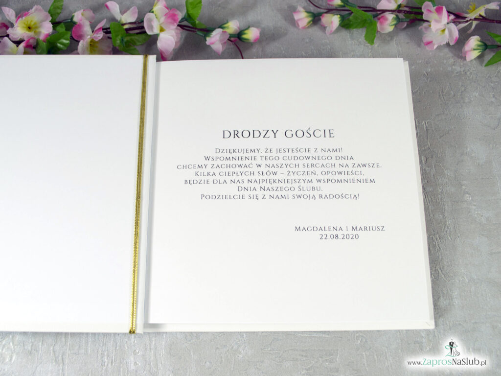 Księga gości na wesele, różowe kwiaty geometryczne złote linie KSG-132