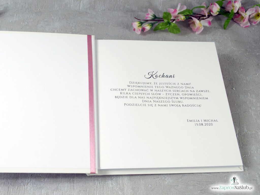 Księga gości z geometrycznym sercem i różowymi kwiatami KSG-41-23