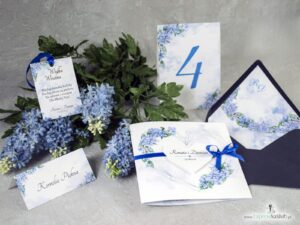 Modne zaproszenia ślubne z geometrycznym sercem i motywem kwiatów hortensji. ZAP-41-11