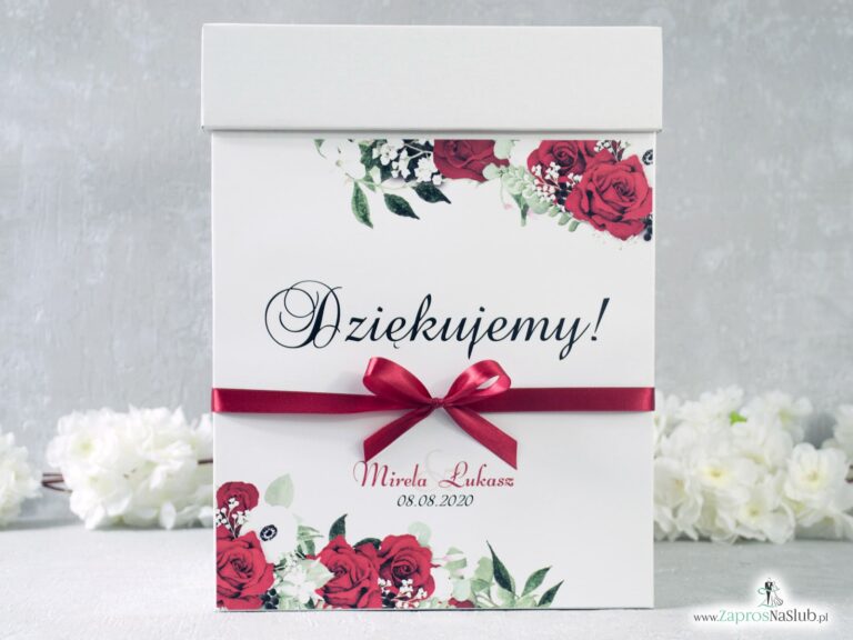 Pudełko na koperty z czerwonymi różami i białymi makami PNK-38-01