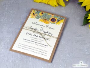 Zaproszenie ślubne ze słonecznikami w stylu rustykalnym na papierze eko. ZAP-133-1