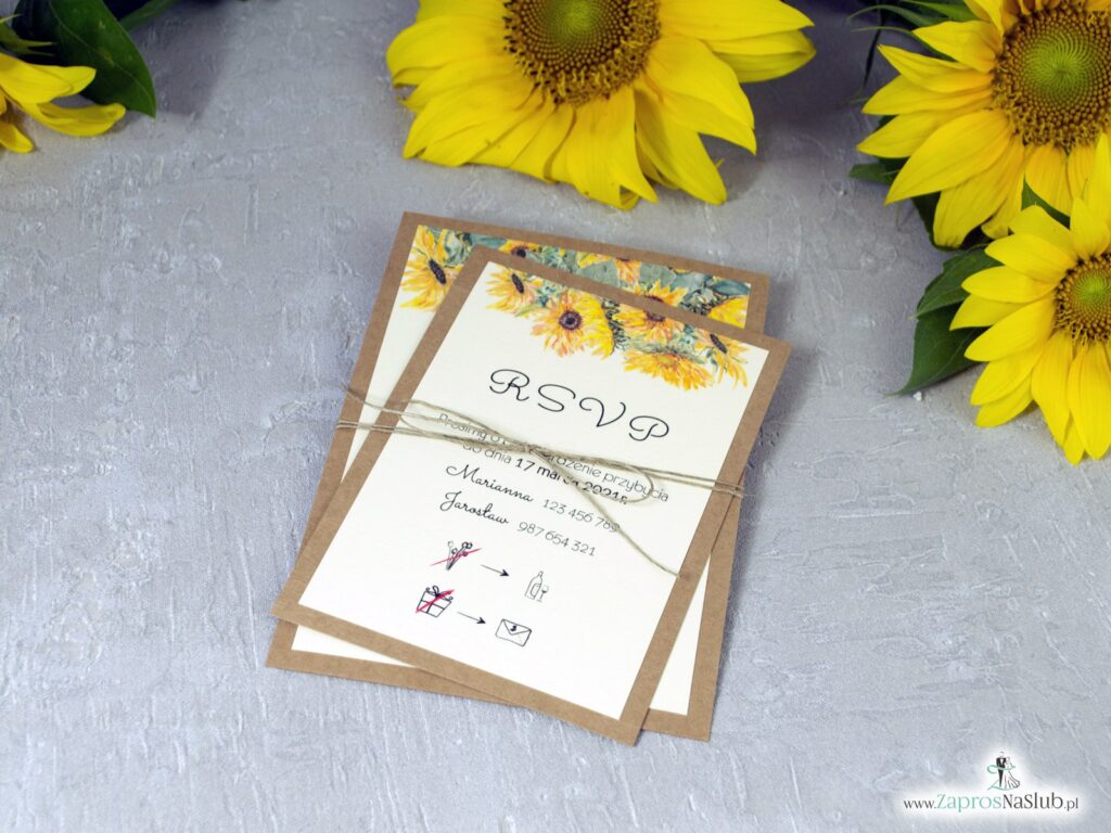 Zaproszenia ślubne rustykalne słoneczniki eko ZAP-133-1