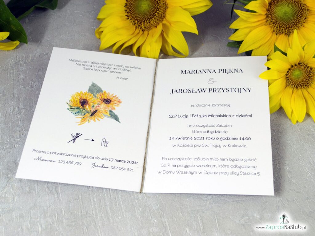 Zaproszenie na ślub z kwiatami słonecznika ZAP-133
