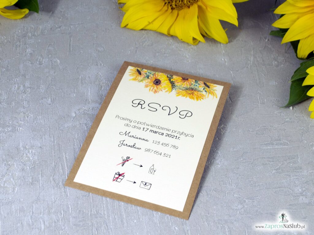 Zaproszenie na ślub z motywem kwiatów słonecznika na papierze eko dwuczęściowe ZAP-133-1