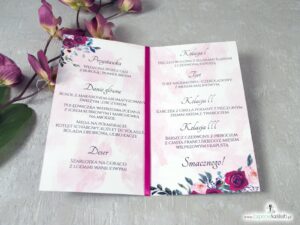 Menu weselne z geometrycznym sercem i kwiatami róży MEN-41-06