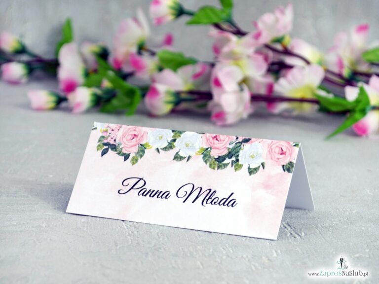 Modne winietki z różowymi i białymi kwiatami WIN-41-12 - ZaprosNaSlub
