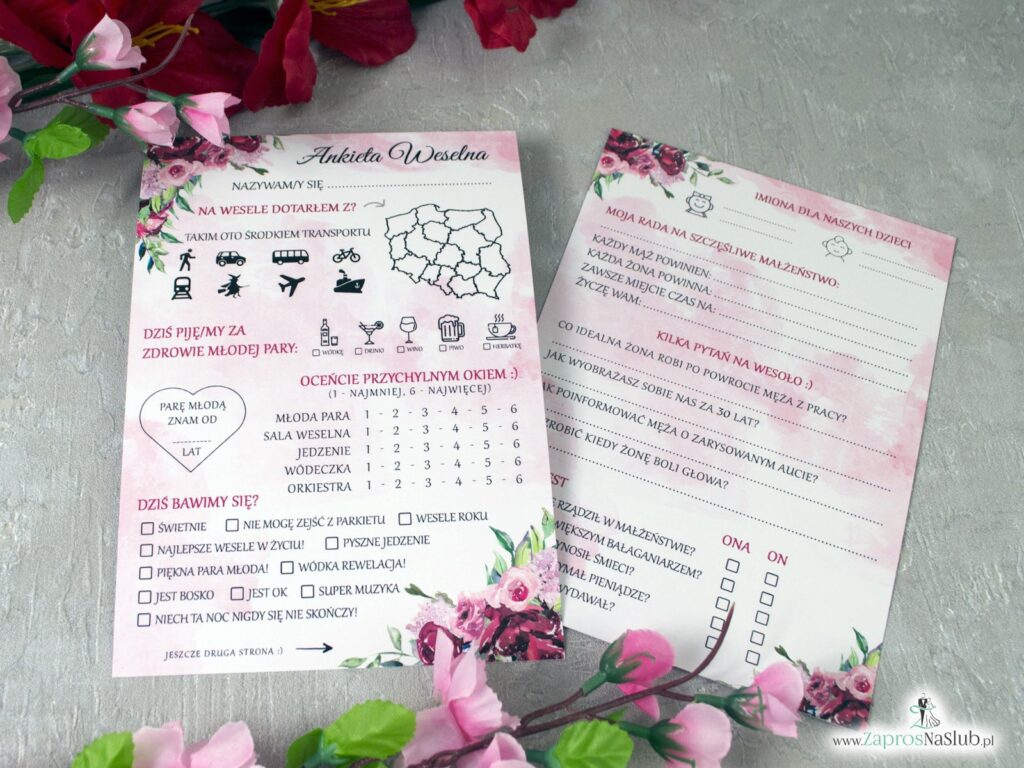 Kartki z pytaniami dla gości weselnych z kwiatami piwonii ANK-41-08-min