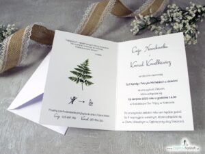 Zaproszenia ślubne botaniczne z paprocią ZAP-136