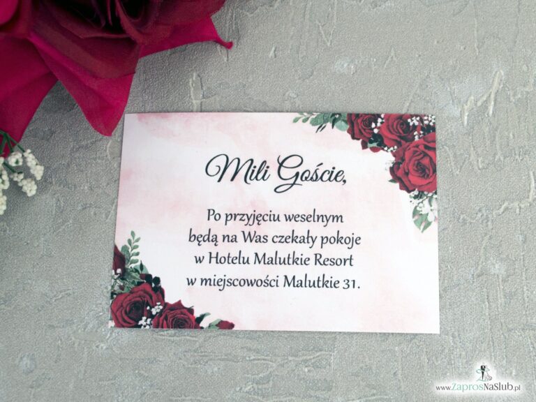 Bilecik do zaproszenia ślubnego z czerwonymi różami BIL-41-09
