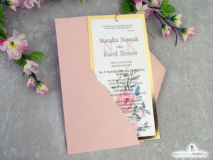 Zaproszenia ślubne z kalką na złotym papierze z efektem lustra ZAP-138-2