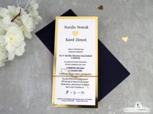 Eleganckie zaproszenia ślubne na złotym papierze z efektem lustra ZAP-139