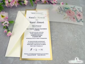Zaproszenia ślubne z kalką na złotym papierze z efektem lustra ZAP-138-2