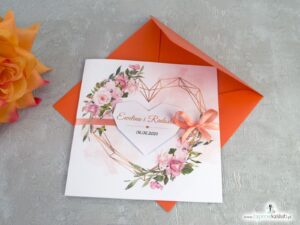 Geometryczne zaproszenia ślubne z herbacianymi kwiatami ZAP-41-10